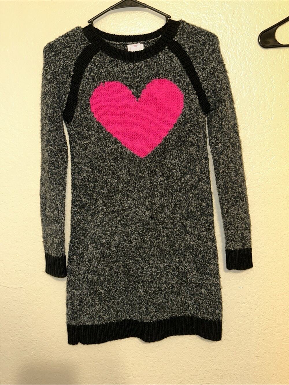 Circo Kids Girls Long Sleeve Knit Dress sweater Grey Heart Size Large 10/12